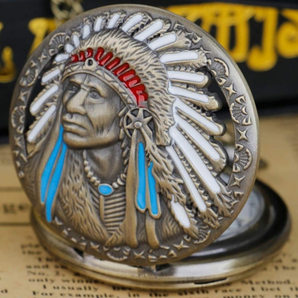 Beautiful new Native American headdress quartz pocket watch